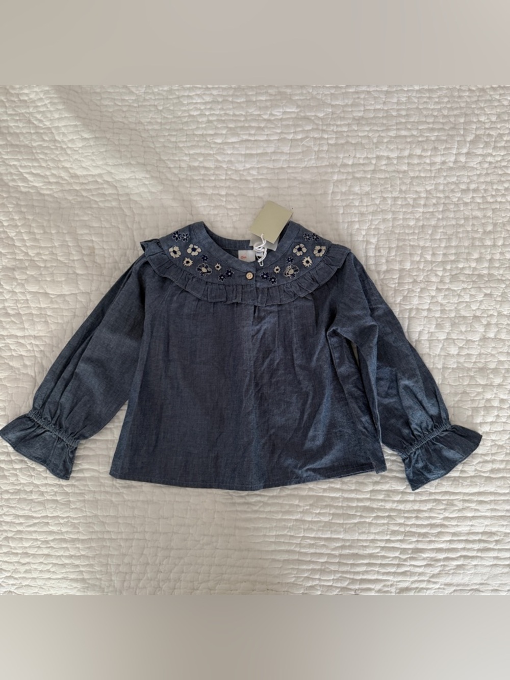 Oso & Me Chambray Ruffle Yoke Top - Blue NWT